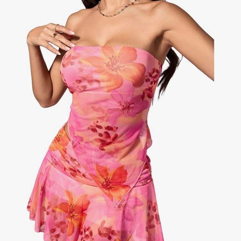 Soly Hux Floral Tube Top Mini Skirt Set Y2K Beach Vacation Co-Ord Outfit Summer